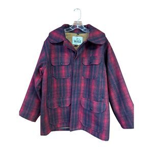 vintage Woolrich red and black plaid wool Mackinaw hunting jacket Sz 42
